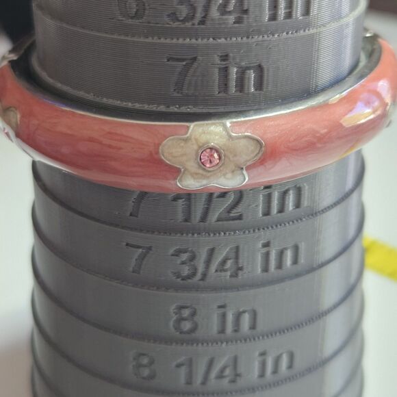 Silver Tone Pink And Cream Enamel Flower Hinged Bracelet 7.25" - Picture 8 of 16